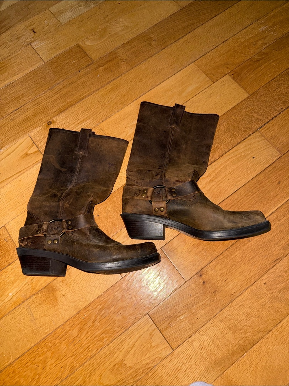 Women's Brown Leather Harness Heeled Boots - Picture 2 of 12